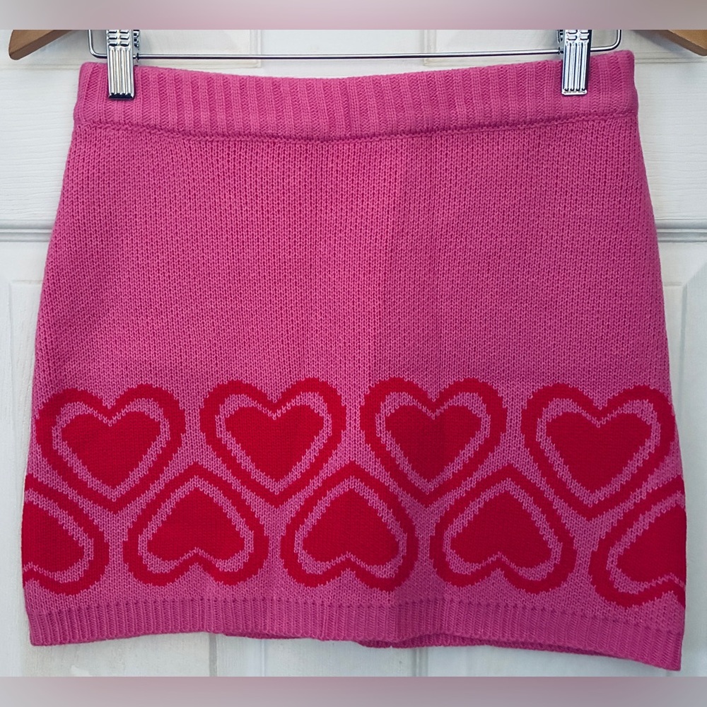 Sugar Thrillz Pink and Red Heart Pattern Mini Skirt